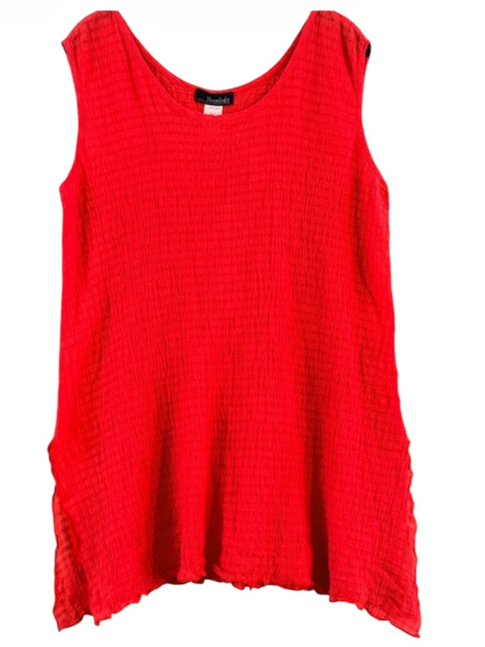 Moonlight by Y&S Deep Orange Crinkle Cotton Tunic Tank Top USA Size M